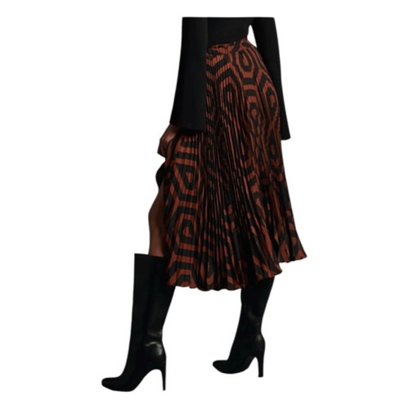 Anthropologie Valerie Pleated Midi Skirt Black Brown Motif Geometric Print XL - Picture 3 of 8